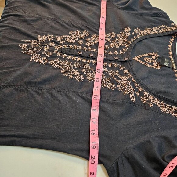 Lucky Brand  Black Embroidered Tunic Dress Medium Cotton Whimsigoth Boho Cottage - Picture 9 of 10